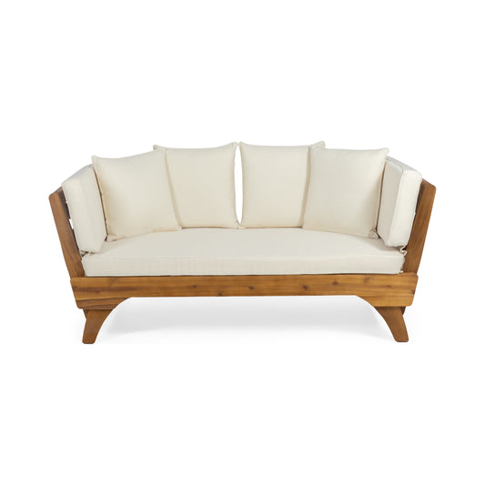 Outdoor Acacia Wood Expandable Daybed With Cushions Full Size Weatherproof Frame Teak