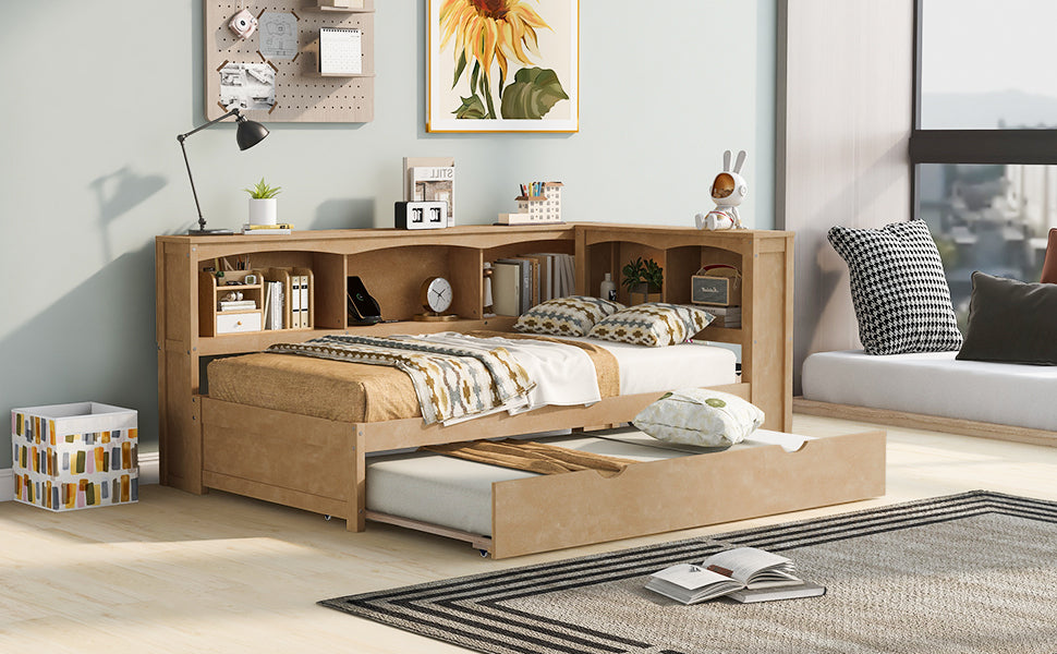 Twin Size Wooden Daybed with Trundle, Built-in Storage, and USB Charging Ports