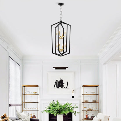 8-Light Lantern Farmhouse Pendant Chandelier for Kitchen Island & Dining, Metal E12 Sockets - Matte Black