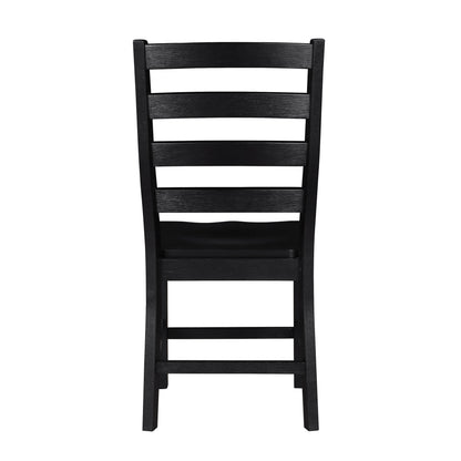 Set of 2 Dining Side Chairs, 18W x 21.5D x 38.5H, Oak Veneer Wood, Casual Farmhouse Style, Black Finish