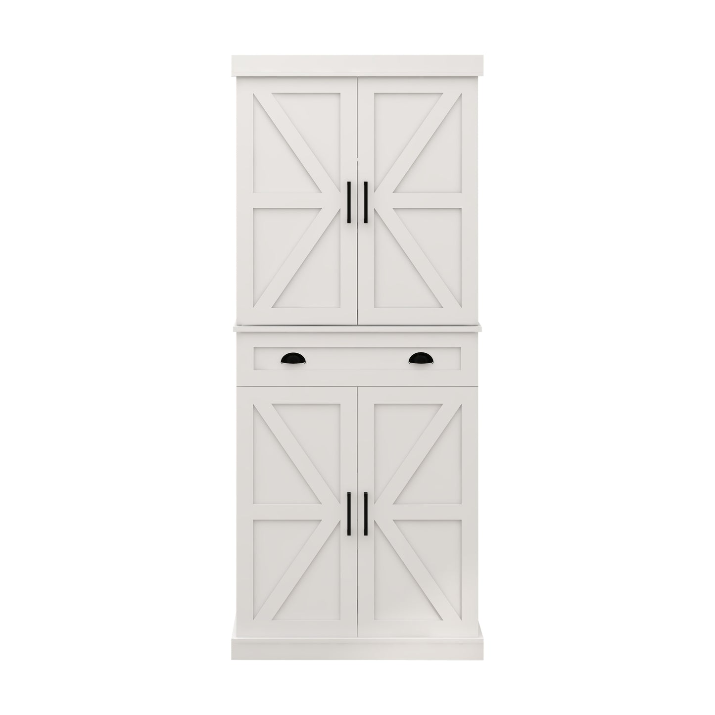 Elegant 71" White Freestanding Kitchen Pantry Cabinet with 4 Doors, 1 Drawer, Adjustable Shelves for Versatile Storage