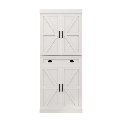 Elegant 71" White Freestanding Kitchen Pantry Cabinet with 4 Doors, 1 Drawer, Adjustable Shelves for Versatile Storage