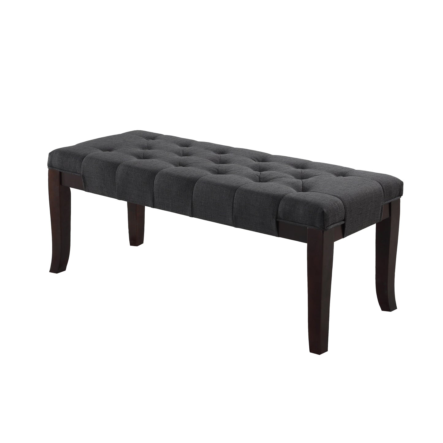 44W Tufted Ottoman Bench, Cotton Upholstery, Solid Hardwood Espresso Legs, 18.25H-16D Foyer/Bedroom Gray