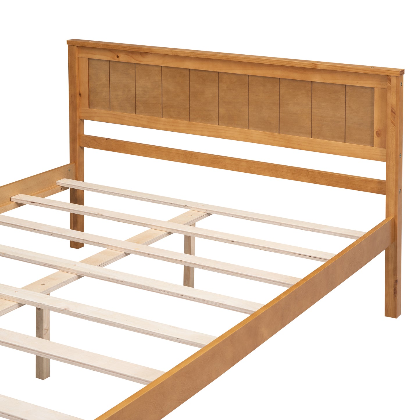 Oak Full Platform Bed Frame with Headboard - No Box Spring Required, Wood Slat Support