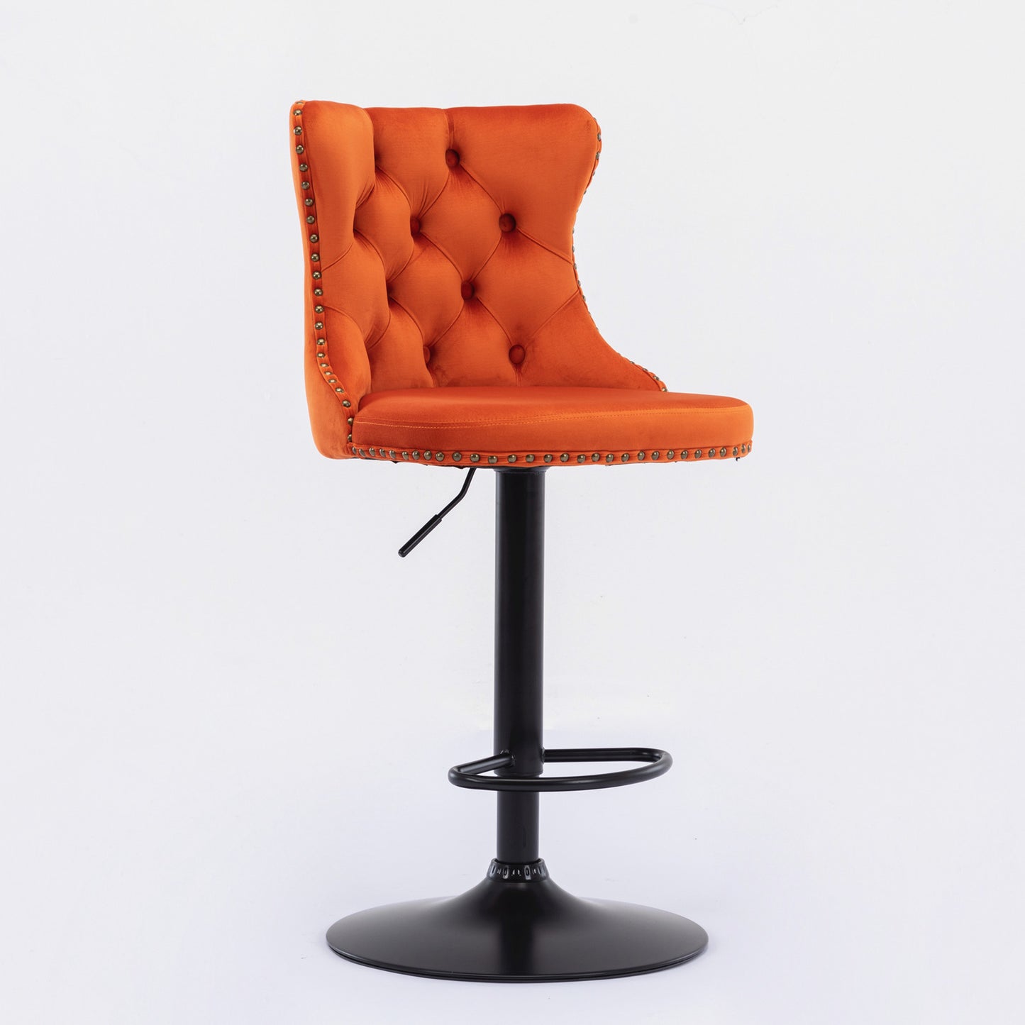 Orange Velvet Swivel Bar Stools Two Pack Adjustable 25 33