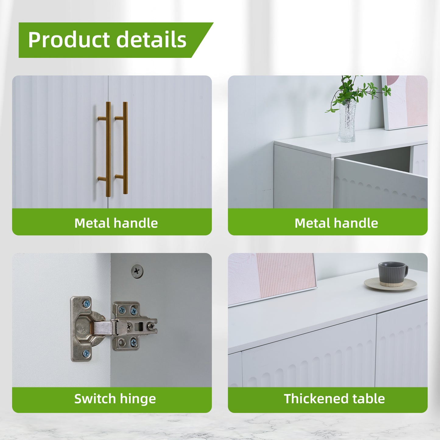 3-Door Large Storage Sideboard with Gold Handles for Kitchen, Dining Room and Living Room.55.12" W Accent White Buffet Cabinet, Coffee Bar Sideboard Cabinet with 3 doors (White)