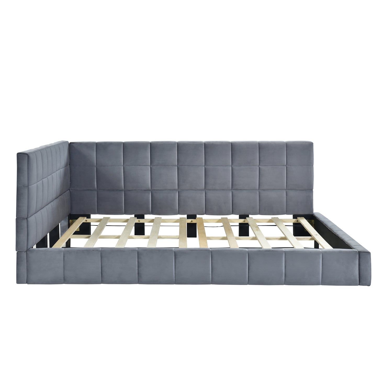 Elegant Gray Velvet Full Size Daybed/Sofa Bed Frame