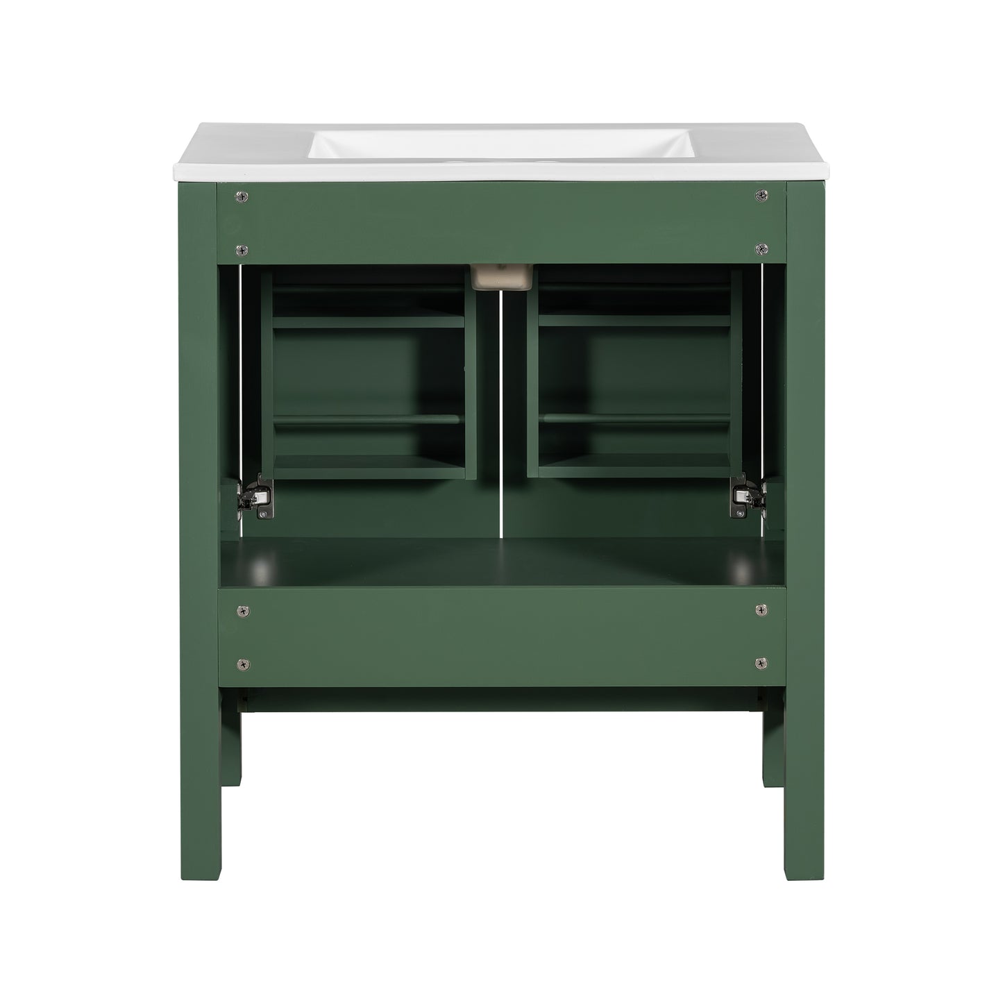 30" Elegant Green Bathroom Storage Vanity with Integrated Undermount Sink and Soft-Close Features