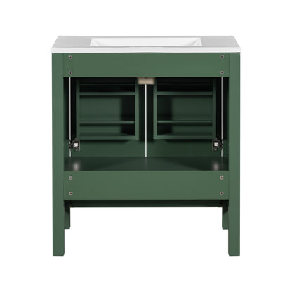 30" Elegant Green Bathroom Storage Vanity with Integrated Undermount Sink and Soft-Close Features