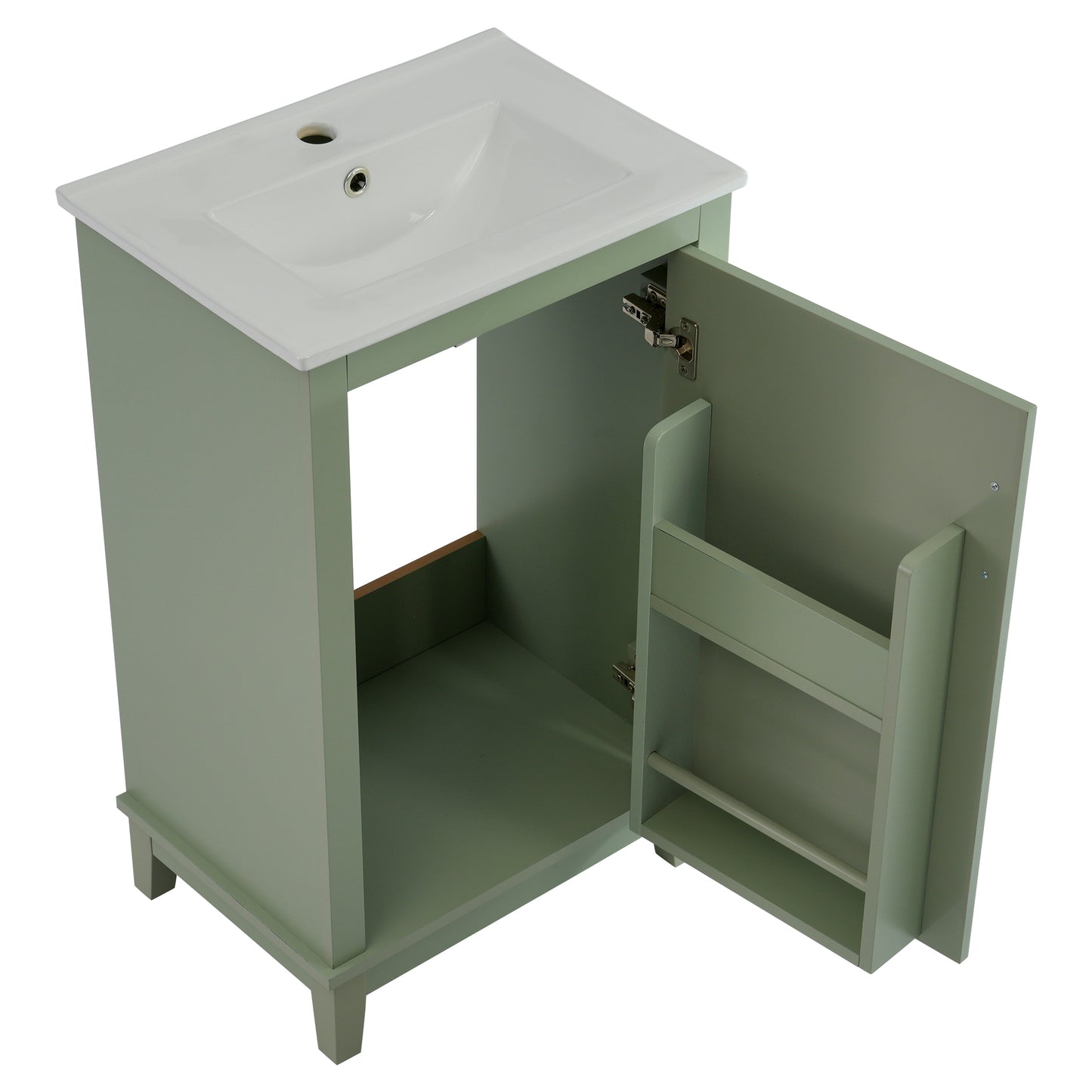 Compact 20-Inch Green Bathroom Vanity Cabinet with Ceramic Sink - Stylish Storage Solution for Small Spaces