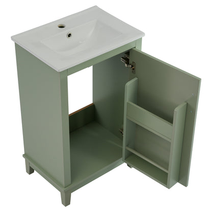 Compact 20-Inch Green Bathroom Vanity Cabinet with Ceramic Sink - Stylish Storage Solution for Small Spaces
