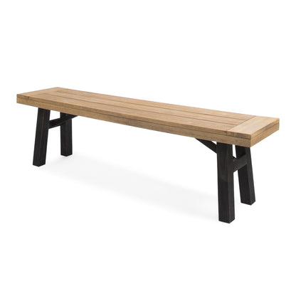 Outdoor Slat Panel Bench With Acacia Wood Frame 63 Inch Long 14.25 Inch Wide For Patio Grey