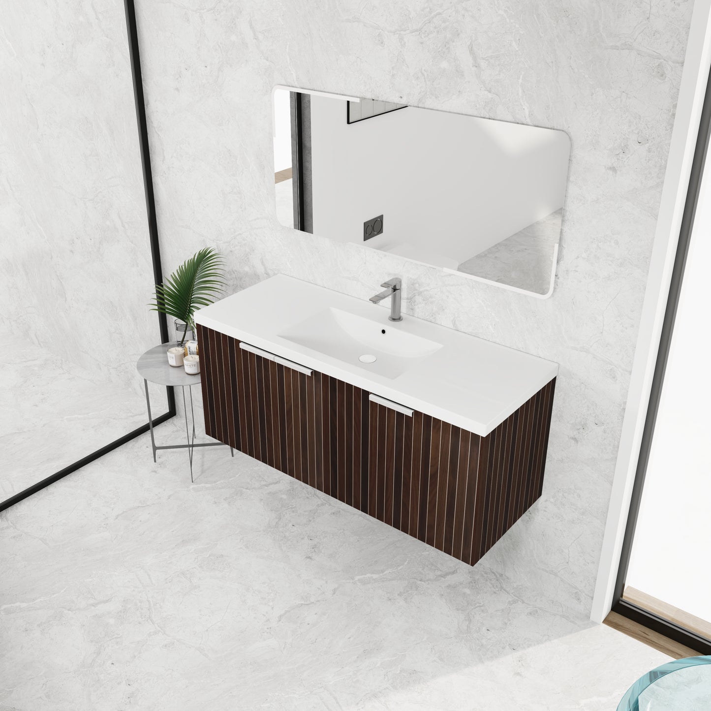Modern 48-Inch Wall-Mounted Bathroom Vanity with Soft-Close Doors and Resin Sink