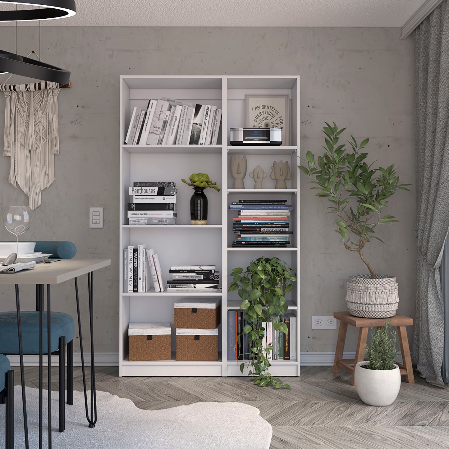 Modern White 2-Piece Bookcase Set with Storage Cabinet and 9 Versatile Shelves