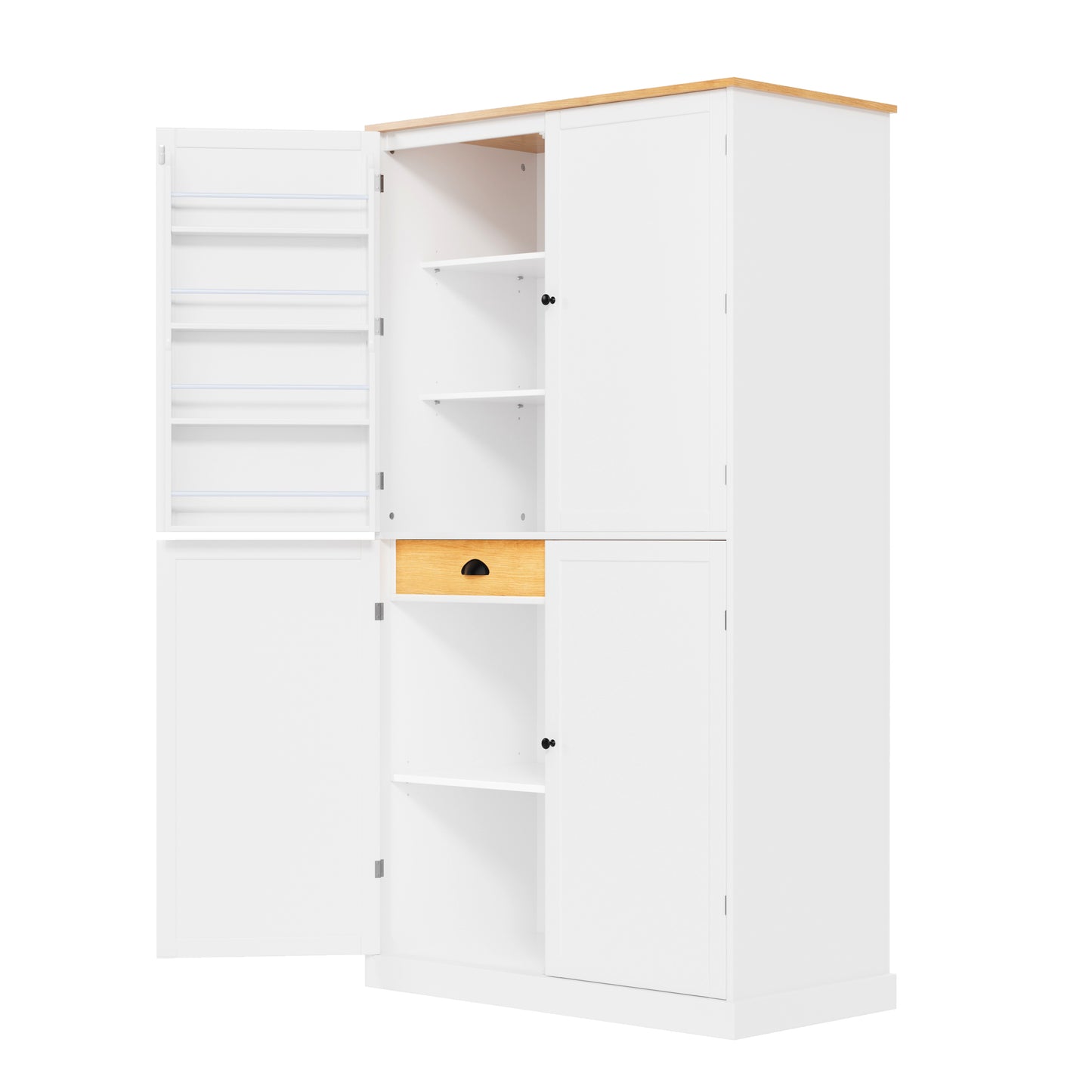Elegant White Freestanding Kitchen Pantry with Adjustable Shelves and Built-in Drawers - 40.2x20x71.3 inches