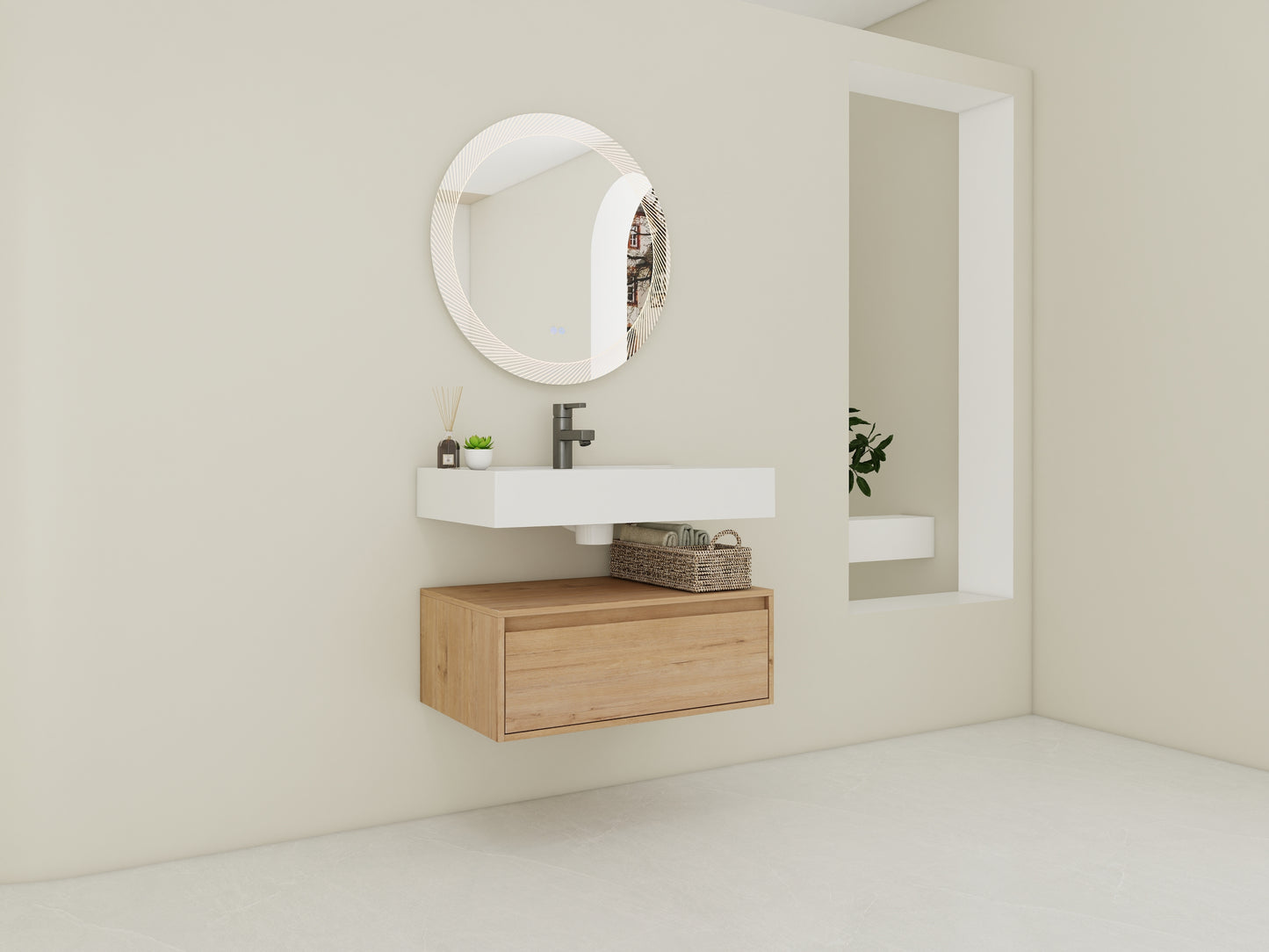 Modern 30-Inch Wall-Mounted Bathroom Vanity with Soft-Close Drawer and Elegant Resin Sink