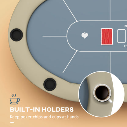 70-Inch Folding Oval Poker Table for 10 with Cup Holders, Felt Surface, Portable Padded, Blue and Brown