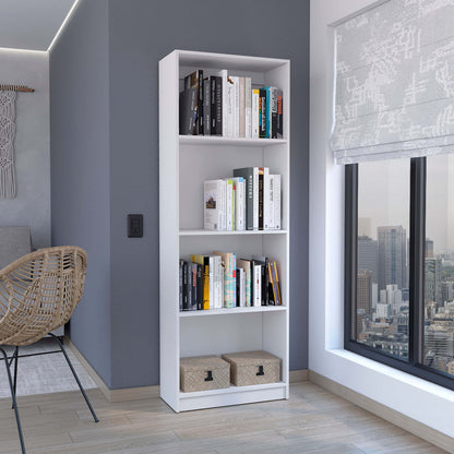 Modern 4-Shelf White Bookcase for Office - Stylish Display Unit for Books and Decor