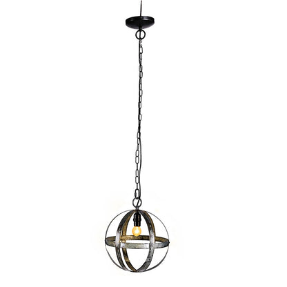 One-Light Iron Globe Pendant with Adjustable Chain, 12-in for Kitchen, Dining, Foyer, E26, Antique Black