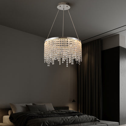 15.7-Inch Crystal Pendant Ceiling Light with Adjustable Height, 16W LED, 110V, Chrome/Transparent