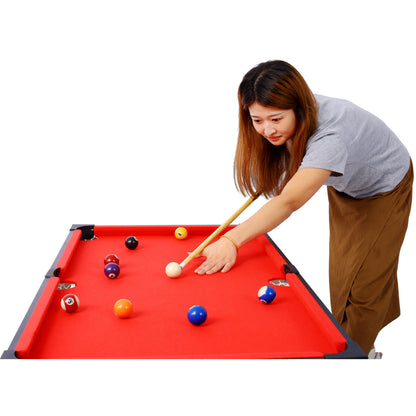 5-in-1 Game Table: Billiards, Ping Pong, Foosball, Basketball, Push Hockey; 43x24x32 in MDF+Steel Brown/Red