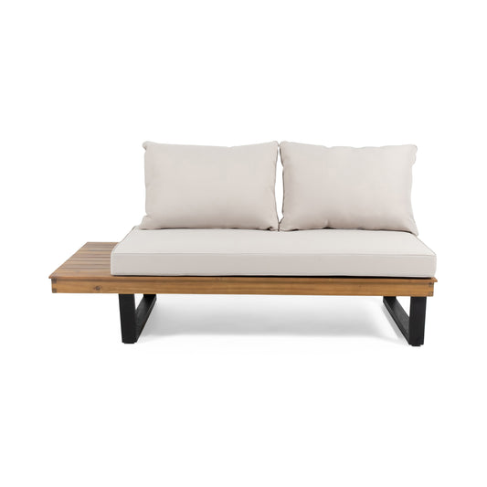 Left Facing Two Seater Sofa On Acacia Wood Frame With 64.25 Length And 30.50 Width Upholstery Beige