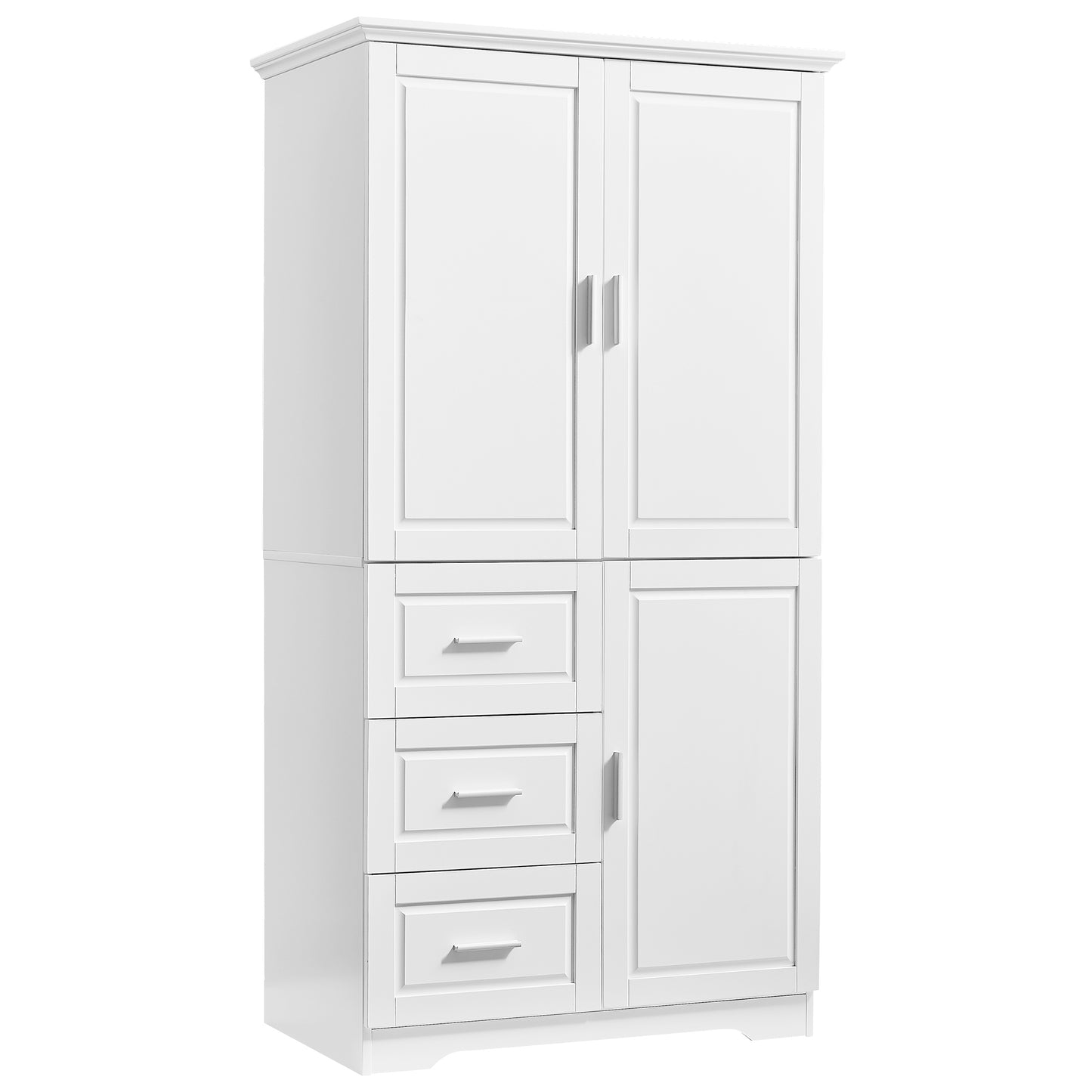Versatile Tall Storage Cabinet with Doors and Drawers for Bathroom, Office, or Kitchen - White MDF Design