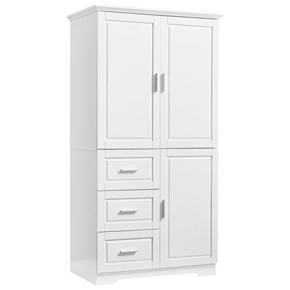 Versatile Tall Storage Cabinet with Doors and Drawers for Bathroom, Office, or Kitchen - White MDF Design