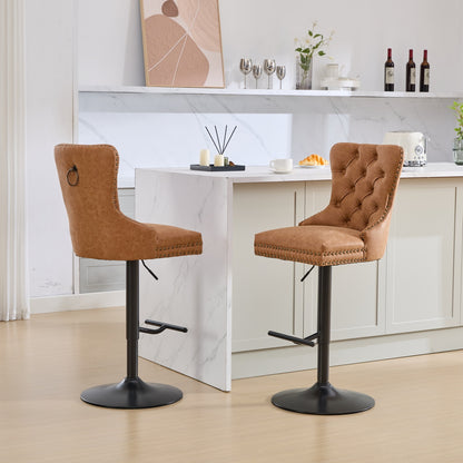 Orange Aged Retro PU Swivel Bar Stools Tufted Back