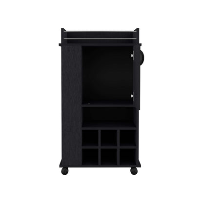 Black Bar Cart With 6 Wine Rack Compartments And Casters
