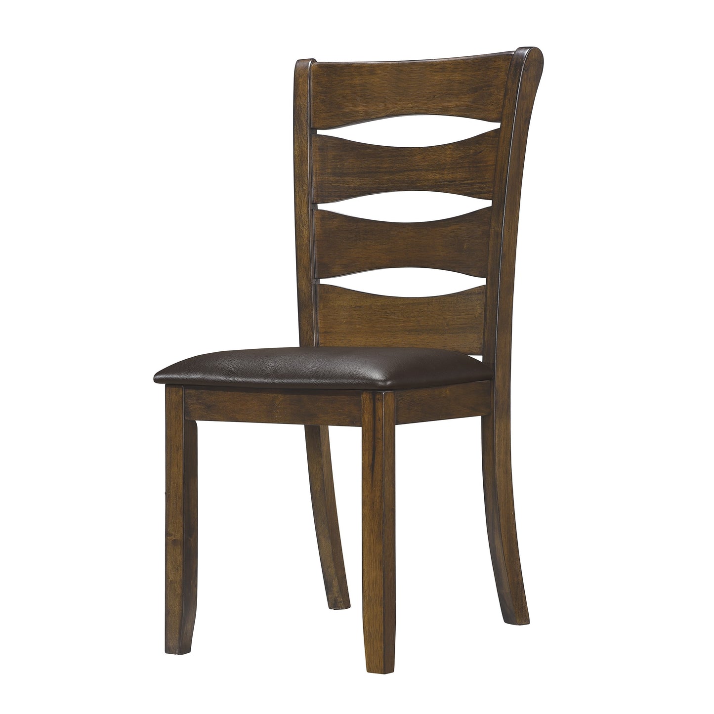 Set of 2 Transitional Wooden Dining Room Side Chairs, Wood Frame, Faux Leather Seats, Brown Finish