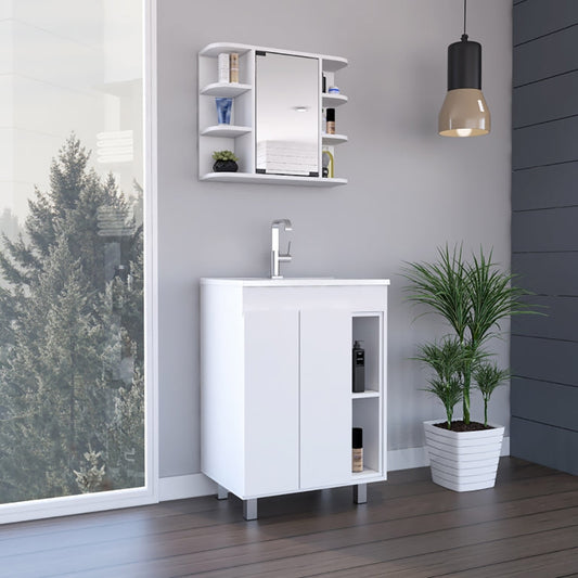 Elegant White 2-Piece Bathroom Vanity and Medicine Cabinet Set