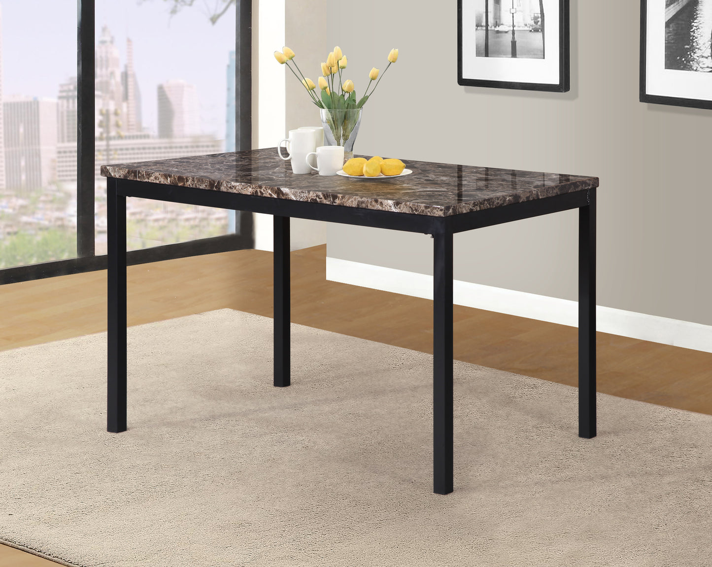 Citico 5-Piece Metal Dinette Set with Laminated Faux Marble Top, Black