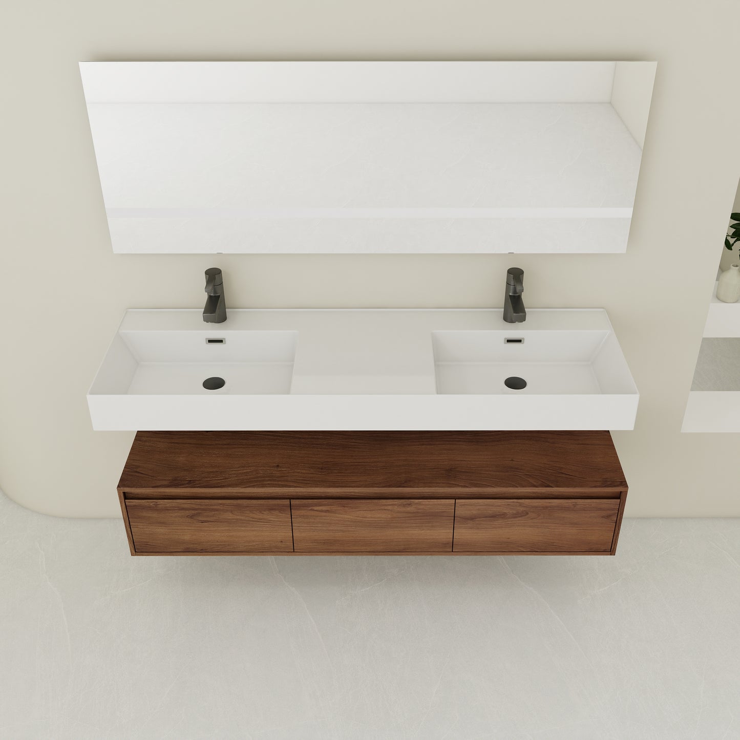 Contemporary 60-Inch Wall-Mounted Bathroom Vanity with Dual Resin Sinks, Soft-Close Drawers, and Floating Design