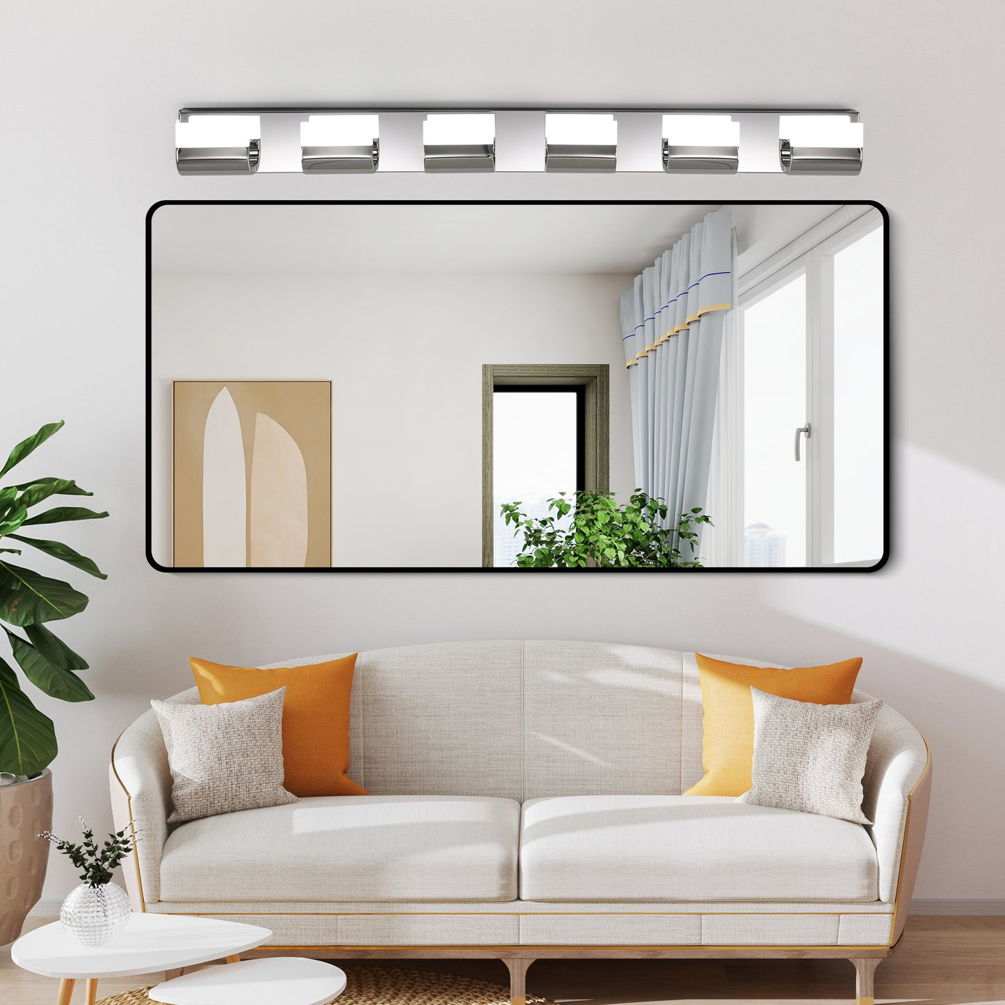 46.5-Inch LED 6-Light Vanity Light for Bathroom Over-Mirror Wall Mount, Stainless Steel & Acrylic Chrome