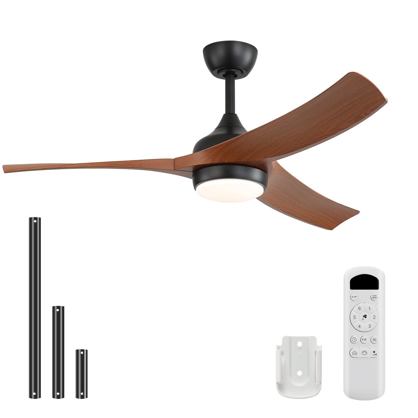 52-Inch Ceiling Fan with Remote, 3 ABS Blades, Reversible DC Motor, Dimmable Light, Timers 1/4/8H, Black