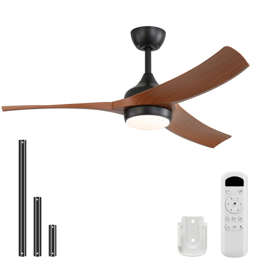 52-Inch Ceiling Fan with Remote, 3 ABS Blades, Reversible DC Motor, Dimmable Light, Timers 1/4/8H, Black