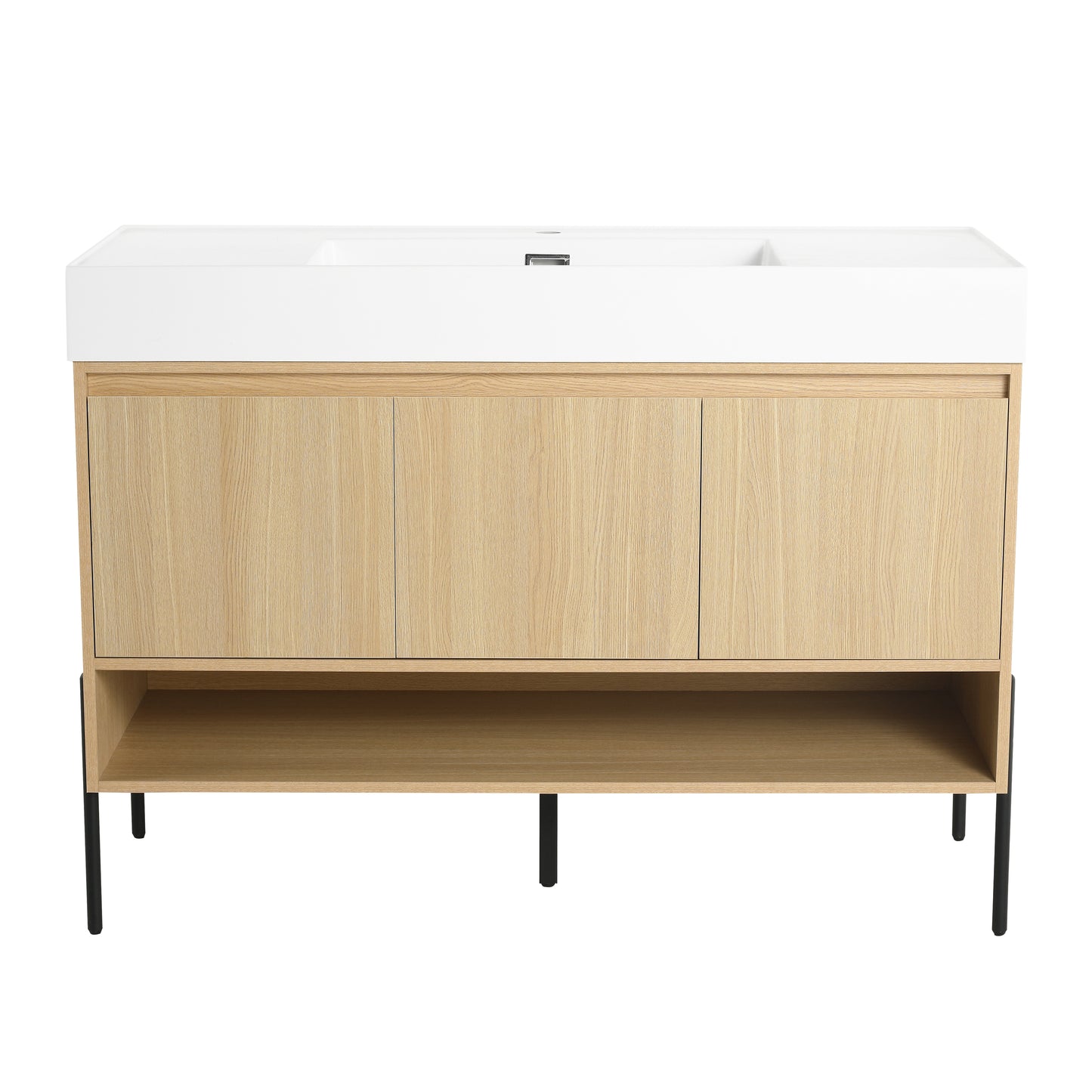 Modern Oak 48" Bathroom Vanity Set with Single Resin Sink and 3-Door Storage Cabinet