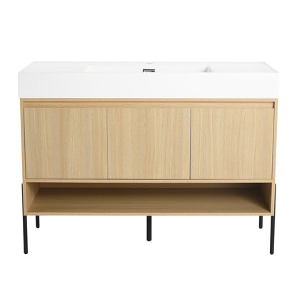 Modern Oak 48" Bathroom Vanity Set with Single Resin Sink and 3-Door Storage Cabinet