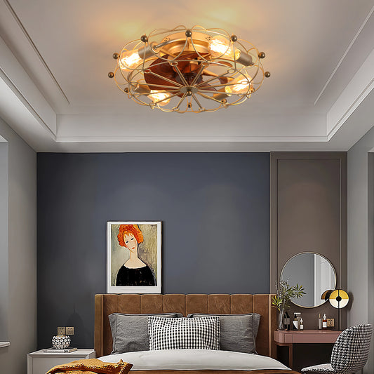 20-Inch Low-Profile Caged Ceiling Fan with Lights, Remote, 6-Speed Reversible Motor, Modern Gold