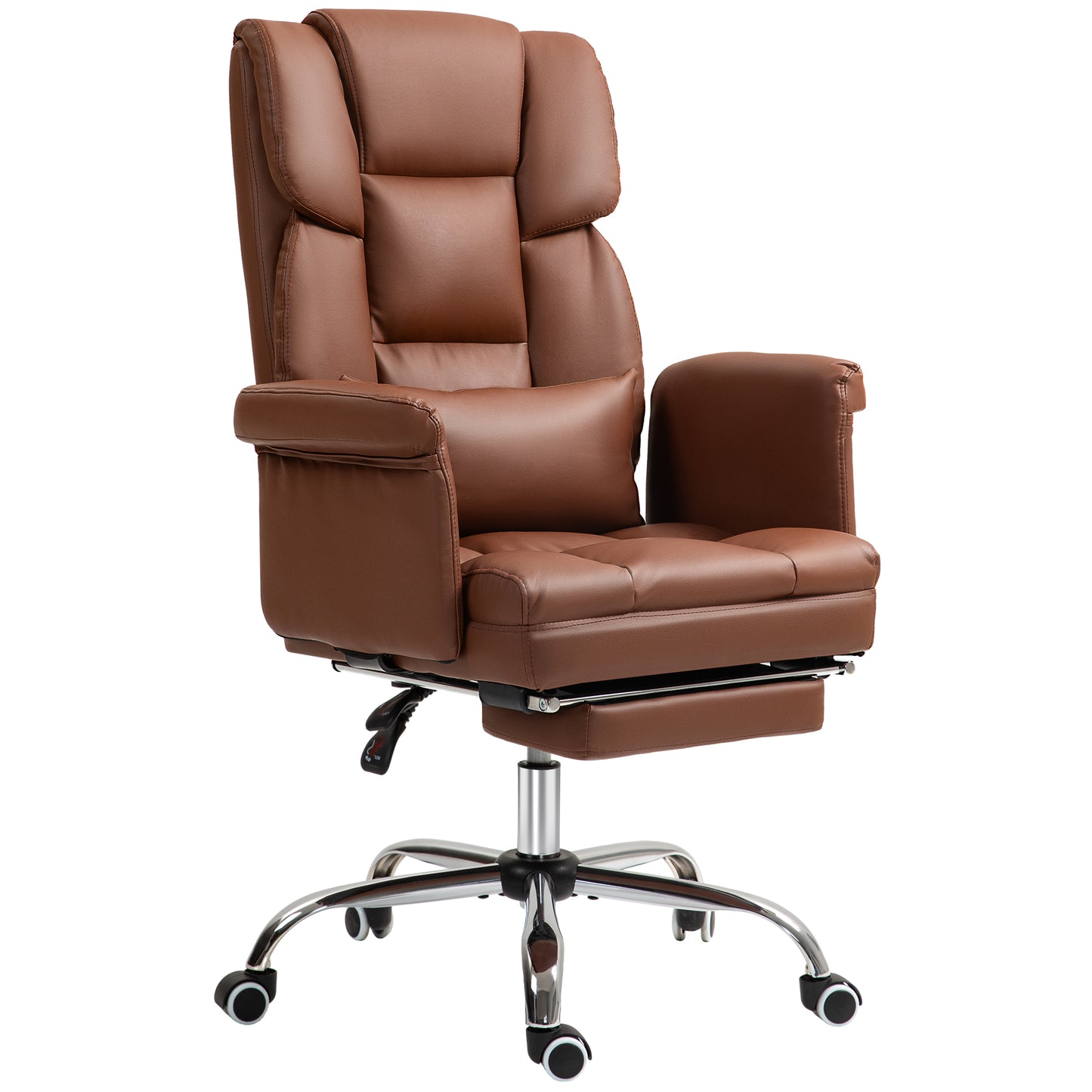 Ergonomic PU Leather Executive Desk Chair with Footrest and Adjustable Lumbar Support, Brown