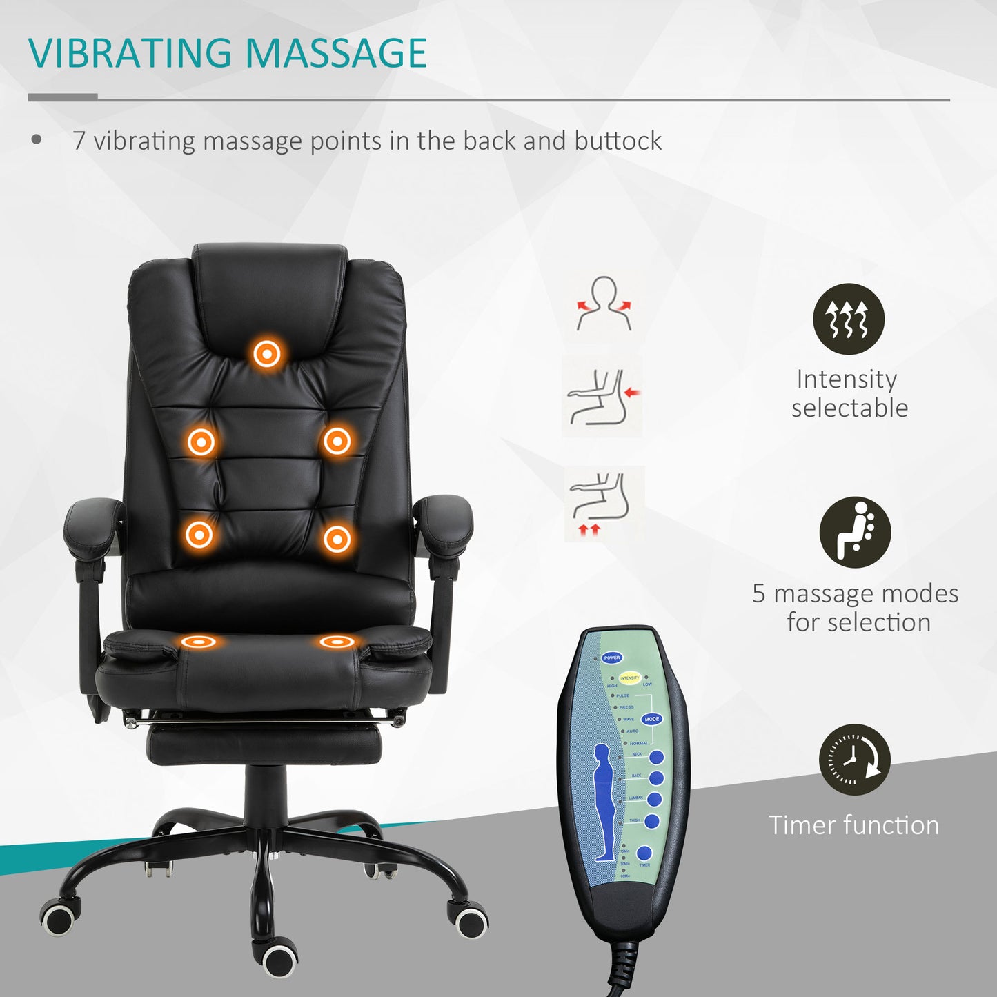 Vinsetto Ergonomic Massage Executive Chair with Adjustable Recline, Lumbar Support, and Footrest - Black Faux Leather