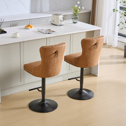 Orange Aged Retro PU Swivel Bar Stools Tufted Back