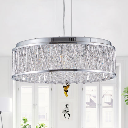 18.9-Inch Round Modern Crystal Chandelier for Dining, Kitchen Island — Flush Mount Ceiling Light Silver
