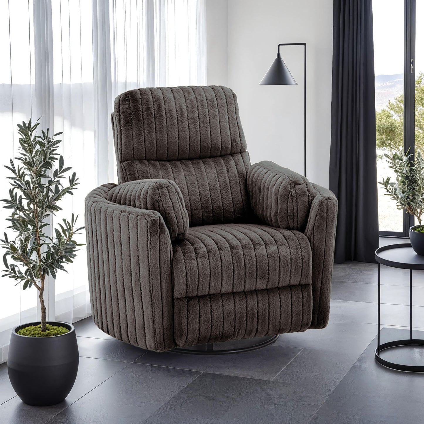 Power Glider Recliner with Swivel Curved Arms, Pillow Cushions, Living Room, Chocolate Brown