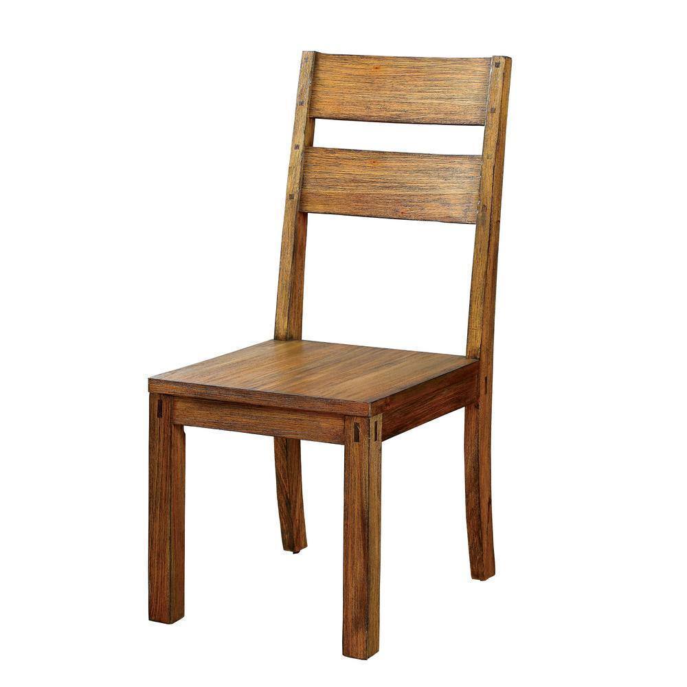 Solid Wood Dining Chairs, Panel Back, Rustic Style, Set of 2 for Kitchen, Wood Seat, Dark Oak