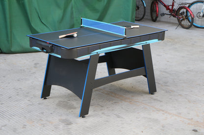 60-Inch 2-in-1 Air Hockey & Table Tennis Multifunction Table, MDF, Easy Assembly - Black, White & Blue