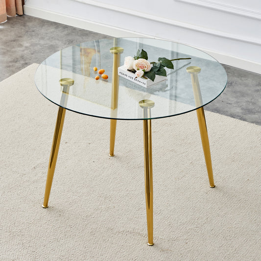 Circular Glass Dining Table 40 Inch Minimalist Gold Plated Legs