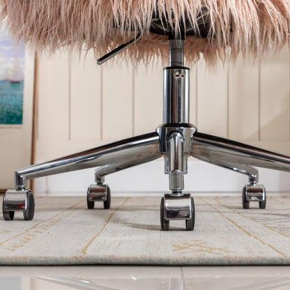 Chic Pink Faux Fur Makeup Vanity Chair with Adjustable Height and Chrome Base