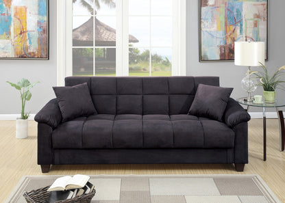1pc Convertible Storage Sofa with Pillows, Microfiber Upholstery, Modern Living Room Couch, 84in Ebony